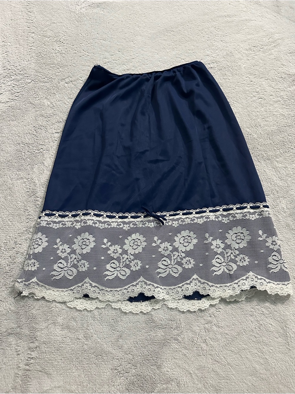 Vanity Fair Navy Half Slip with White Lace Trim